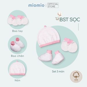 Alternative view of Combo Bao Tay Bo , Bao Chân Bo, Set 3 Món Phụ Kiện Sơ Sinh MIOMIO Cho Bé Trai, Bé Gái, Vải Cotton